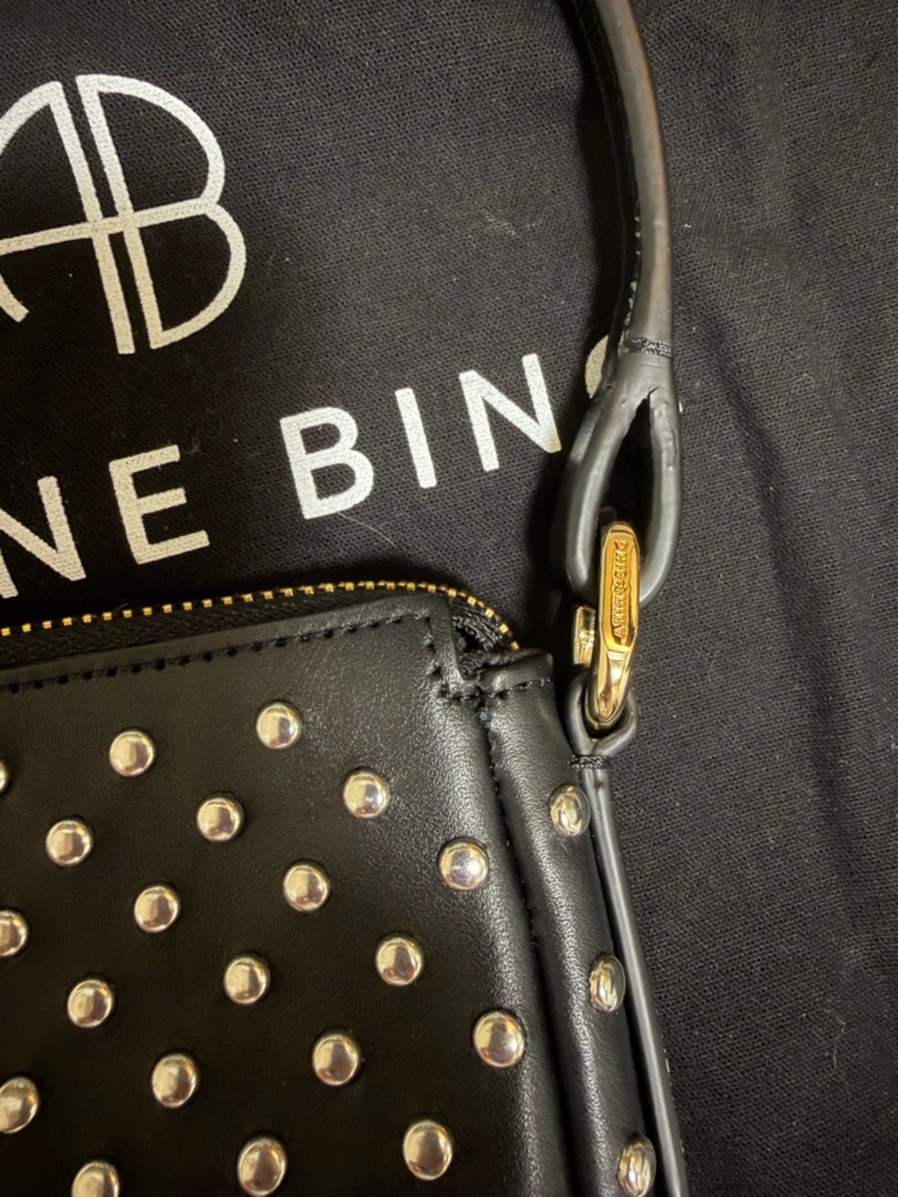 Anine Bing Mini Elly Black Studded Leather Shoulder Bag RARE - Picture 4 of 8